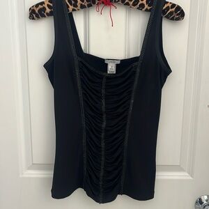 Cache size medium black tank top with chain detailing and square neckline
